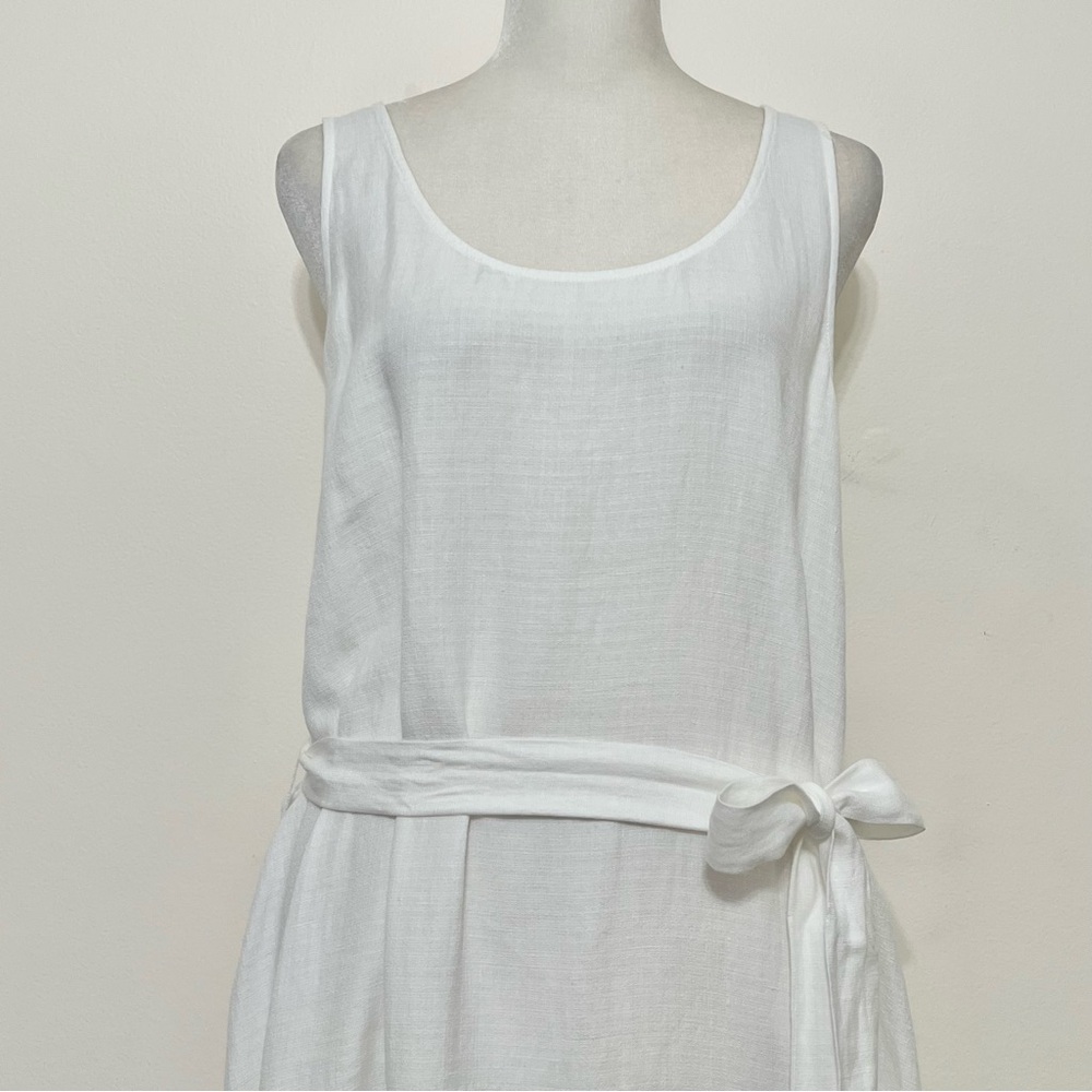 Eileen Fisher White Linen Blend Waist Tie Midi Sleeveless Dress Resortwear - Picture 3 of 9
